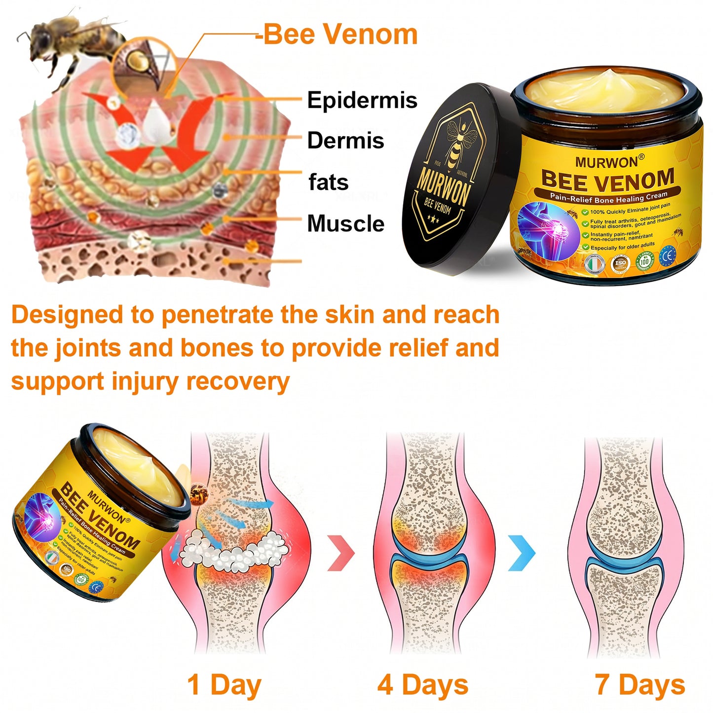 30% Discount🎁🎁|𝐌𝐔𝐑𝐖𝐎𝐍® Bee Venom Pain-Relief Bone Healing Cream ✨✨✨(Specially for older adults)
