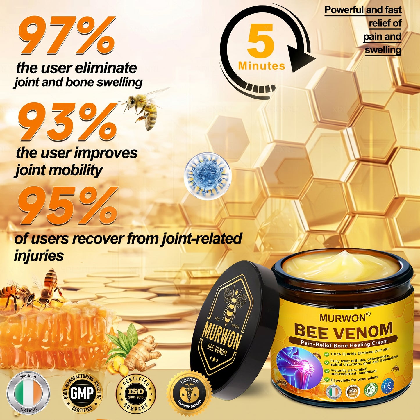 30% Discount🎁🎁|𝐌𝐔𝐑𝐖𝐎𝐍® Bee Venom Pain-Relief Bone Healing Cream ✨✨✨(Specially for older adults)