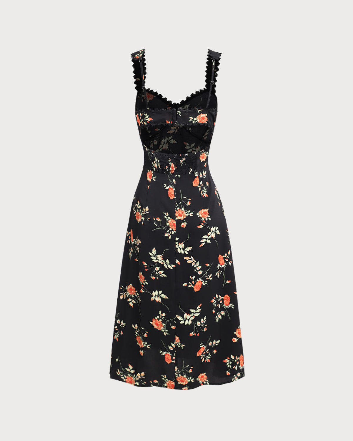 Black Floral Shirred Slip Maxi Dress