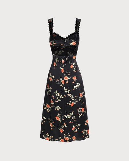 Black Floral Shirred Slip Maxi Dress